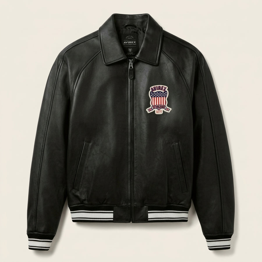Avirex Icon Inspired Black Leather Bomber Jacket