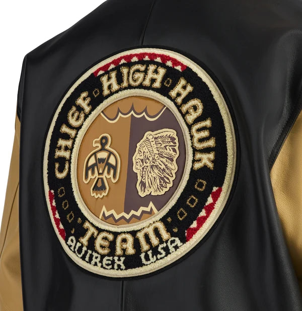 Avirex Inspired Men's Leather Varsity Jacket – Black & Cream