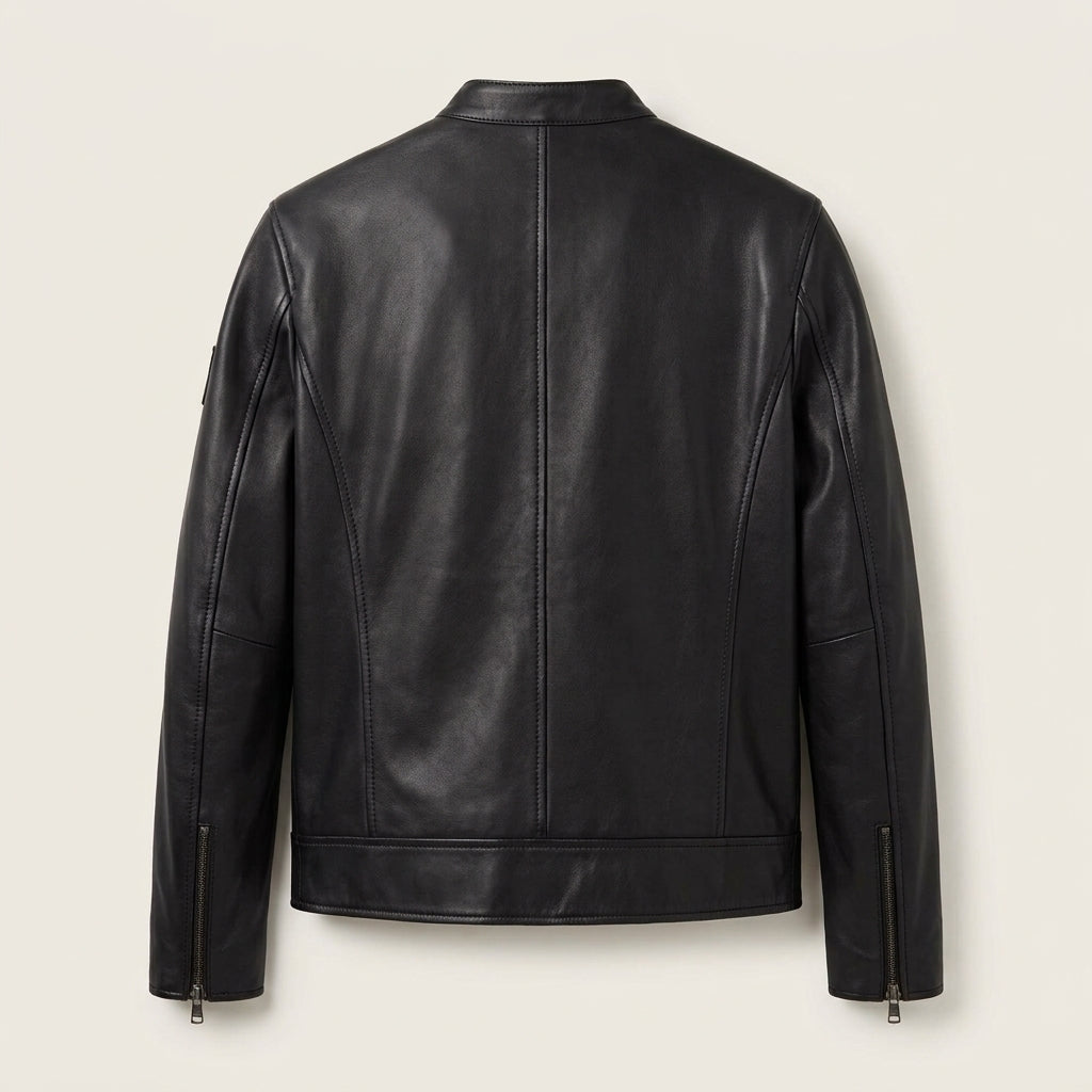 Belstaff V Racer Inspired Men's Leather Cafe Racer Jacket – Black
