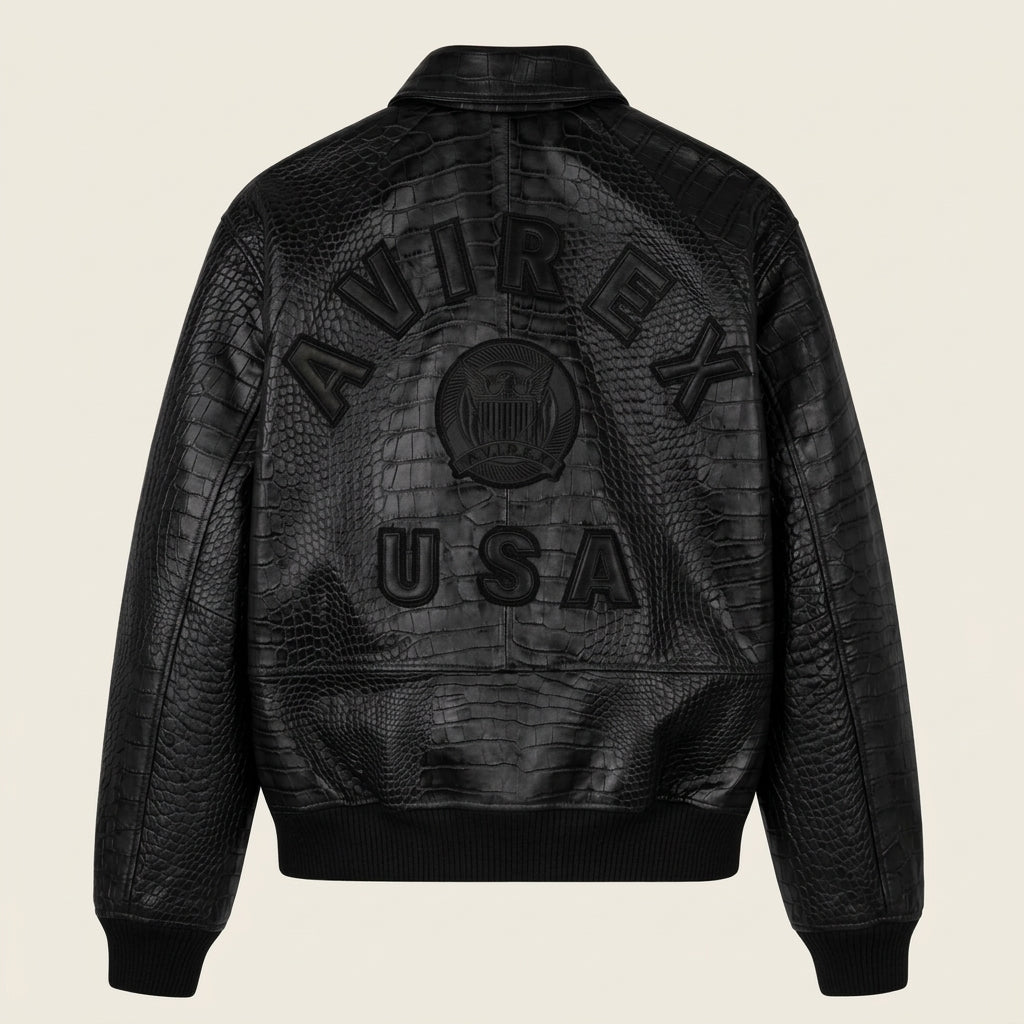 Avirex Limited Edition Croc Icon Inspired Leather Bomber Jacket – Black