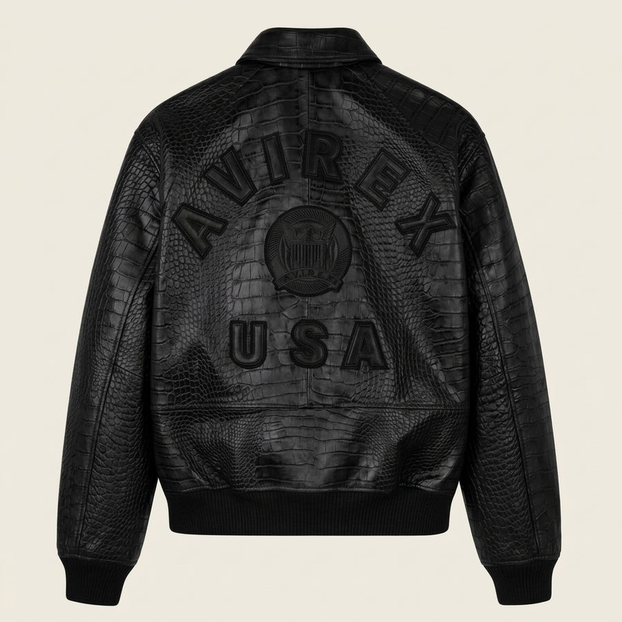 Avirex Limited Edition Croc Icon Inspired Leather Bomber Jacket – Black