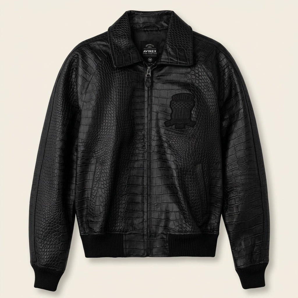 Avirex Limited Edition Croc Icon Inspired Leather Bomber Jacket – Black