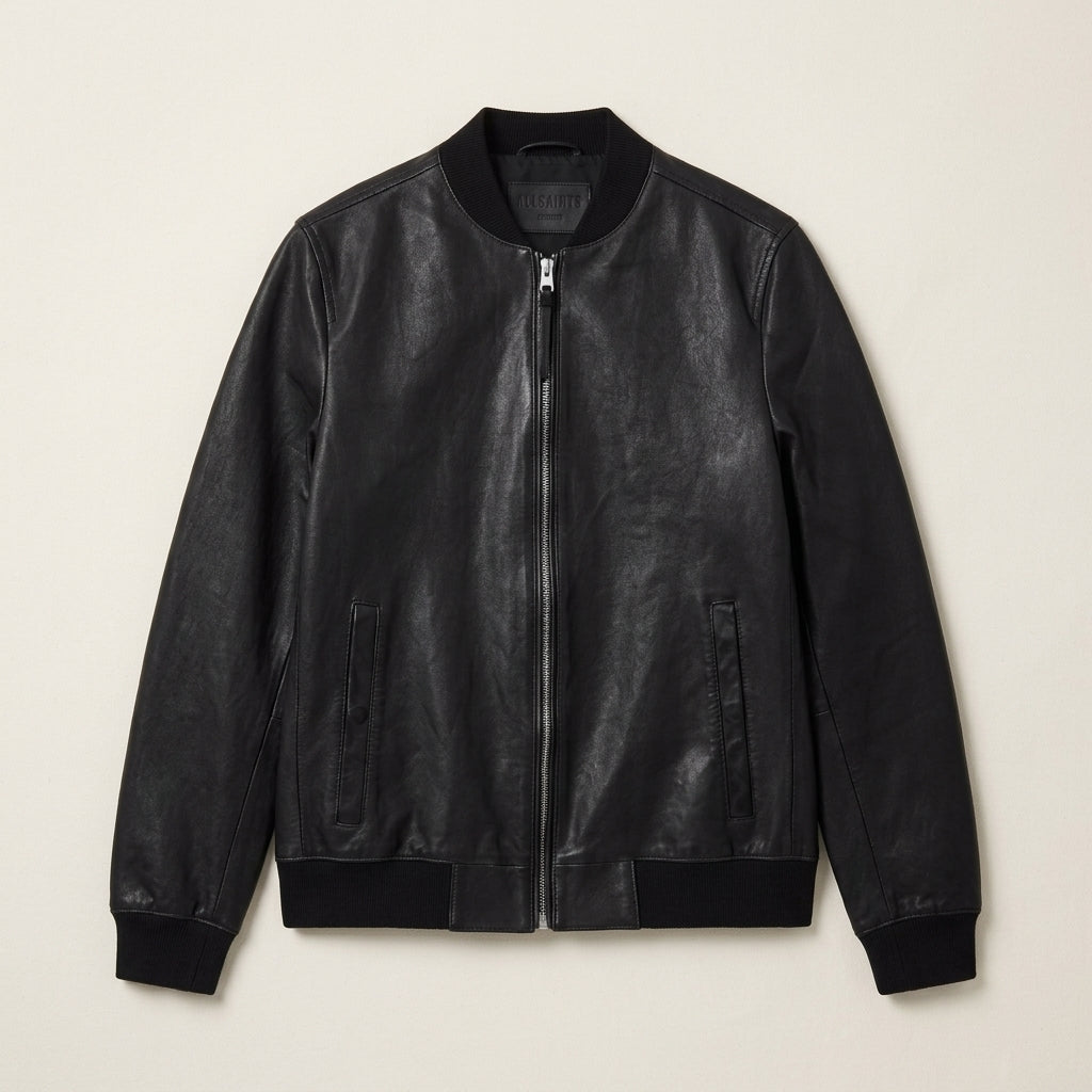 AllSaints Morten Inspired Men's Leather Bomber Jacket – Black