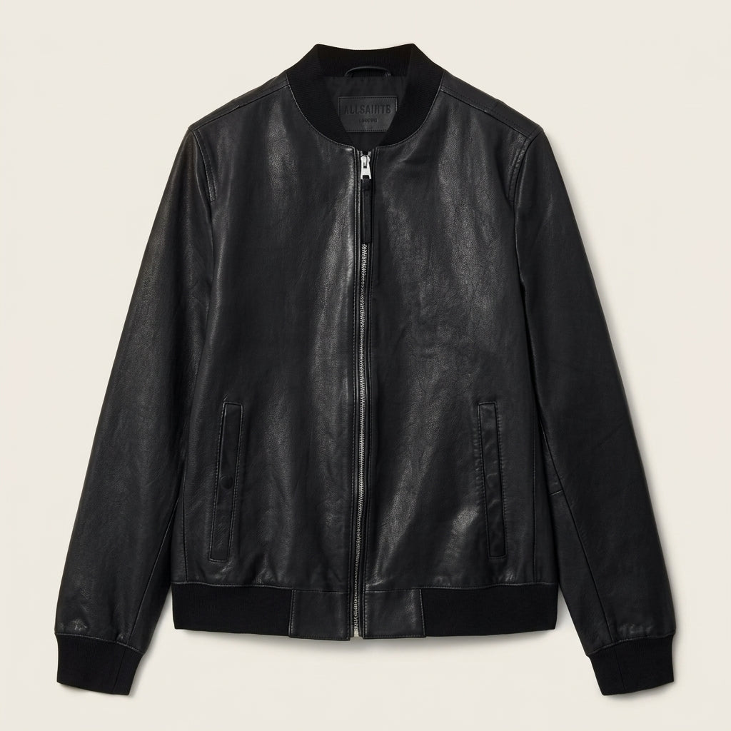 AllSaints Morten Inspired Men's Leather Bomber Jacket – Black