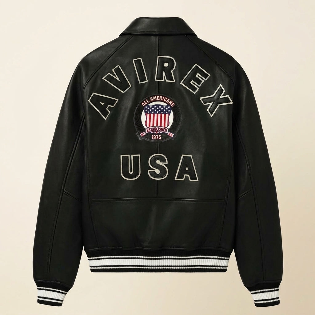 Avirex Icon Inspired Black Leather Bomber Jacket