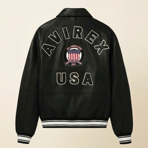 Avirex Icon Inspired Black Leather Bomber Jacket