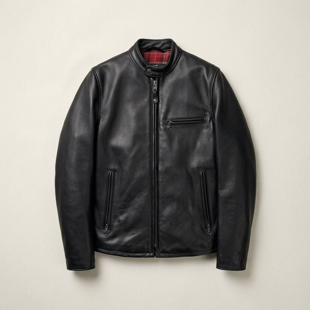 Schott 530 Inspired Men's Leather Cafe Racer Jacket – Black