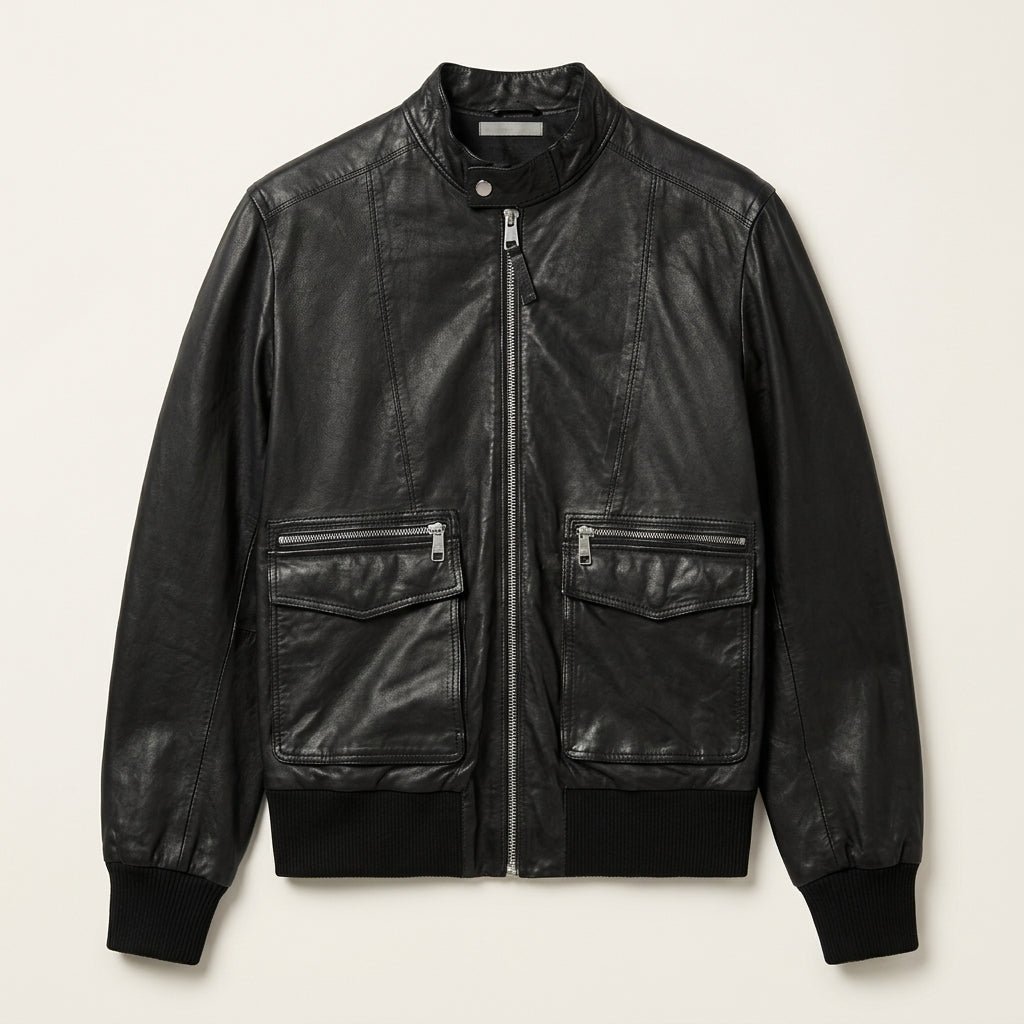 AllSaints Hiro Inspired Men's Leather Bomber Jacket – Black