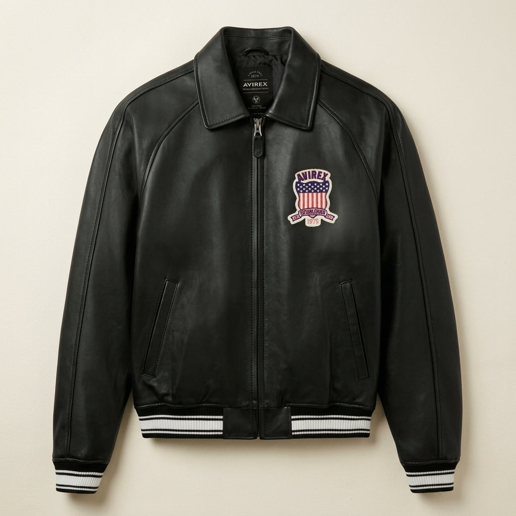 Avirex London Icon Inspired Leather Bomber Jacket