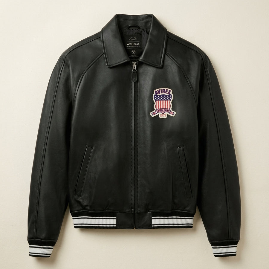 Avirex London Icon Inspired Leather Bomber Jacket