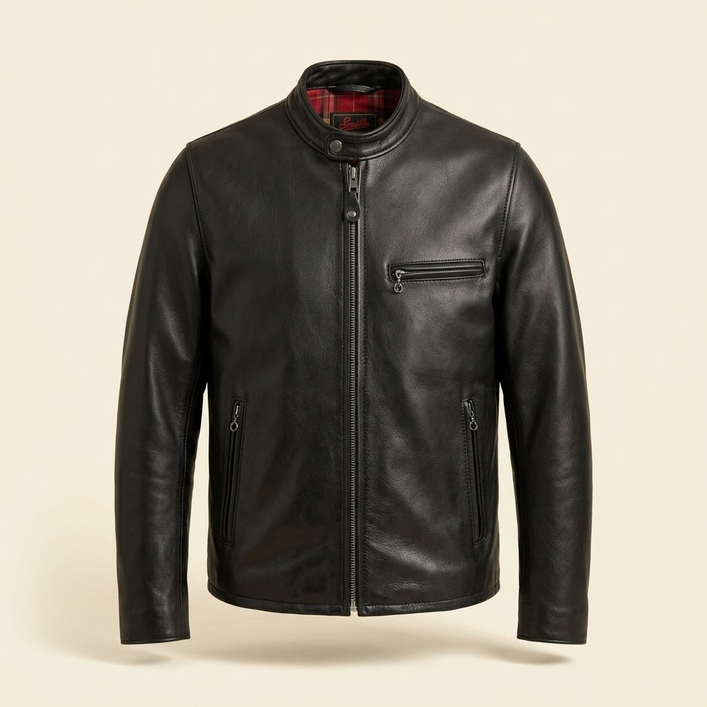 Schott 530 Inspired Men's Leather Cafe Racer Jacket – Black
