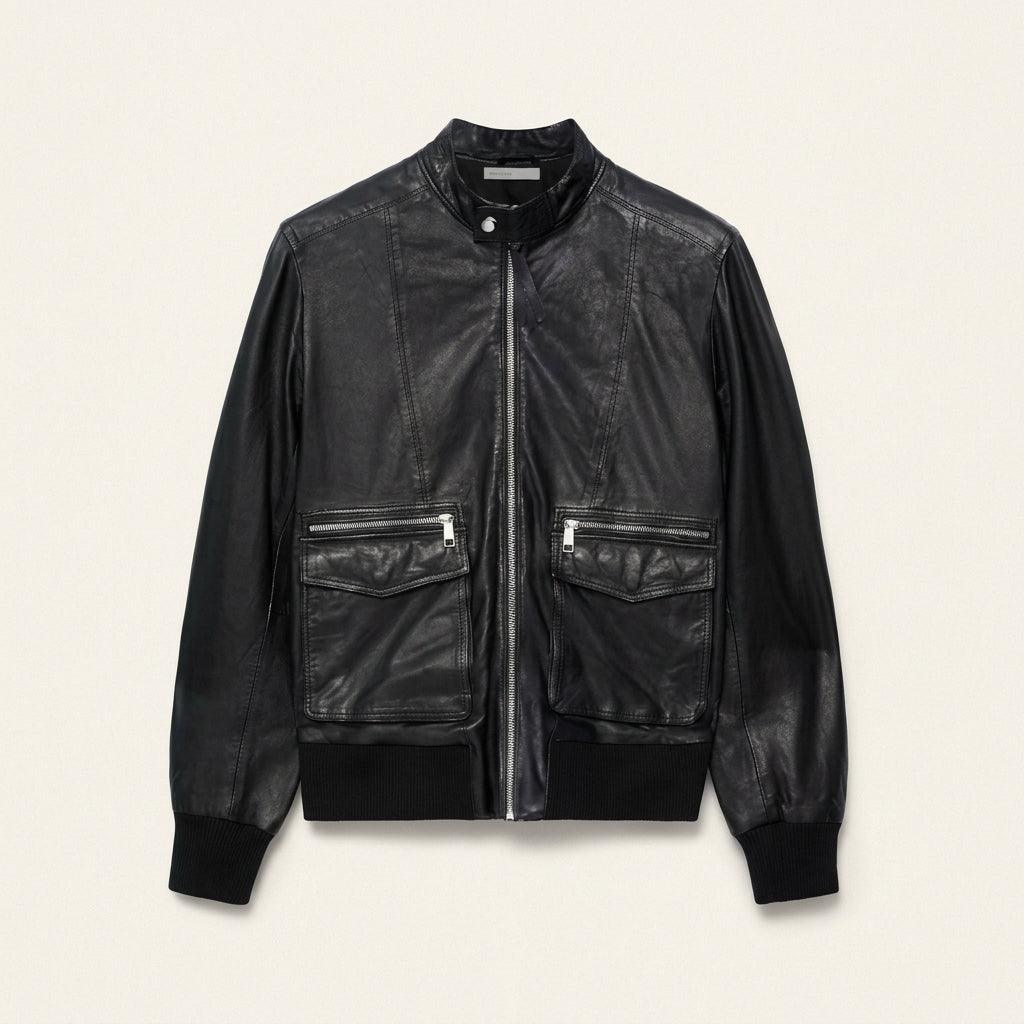 AllSaints Hiro Inspired Men's Leather Bomber Jacket – Black
