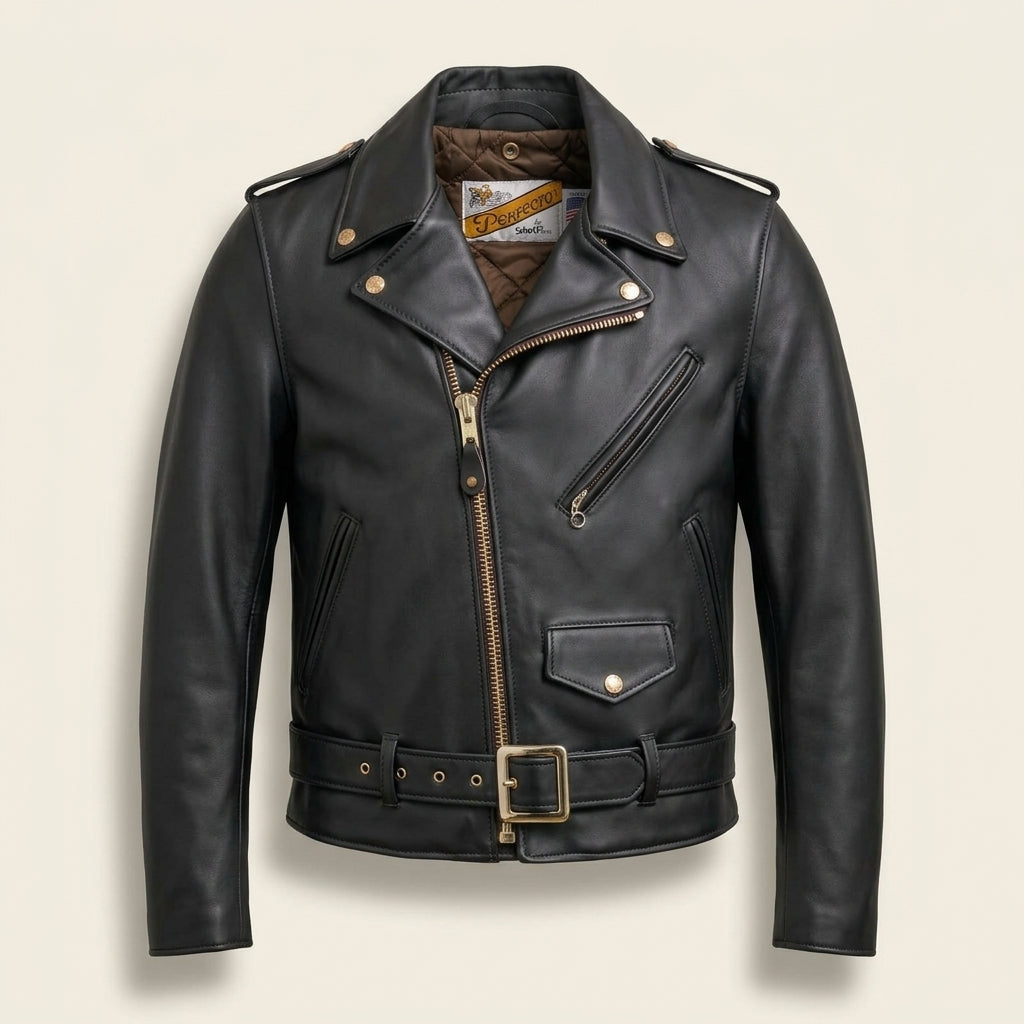 Schott 613 One Star Perfecto Inspired Men's Leather Biker Jacket – Brown