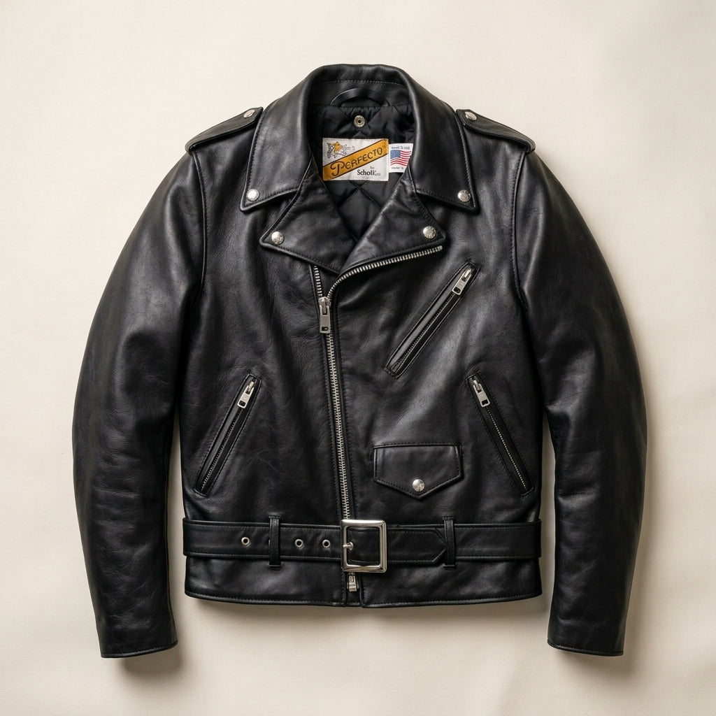 Schott Perfecto 618 Inspired Men's Leather Biker Jacket – Black