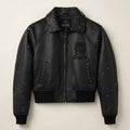 Avirex Cropped Icon Inspired Women's Leather Bomber Jacket – Black