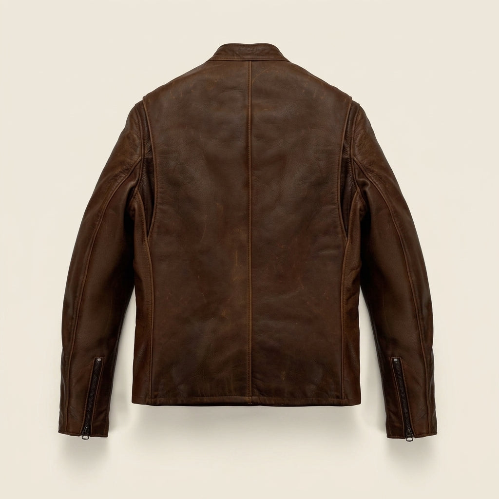 Schott 530 Inspired Men's Leather Cafe Racer Jacket – Dark Brown
