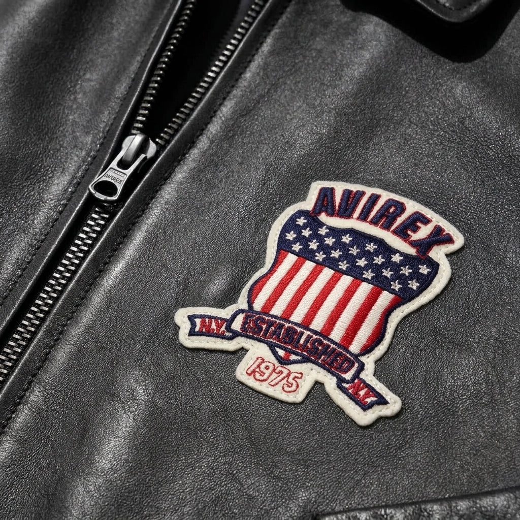 Avirex Icon Inspired Black Leather Bomber Jacket