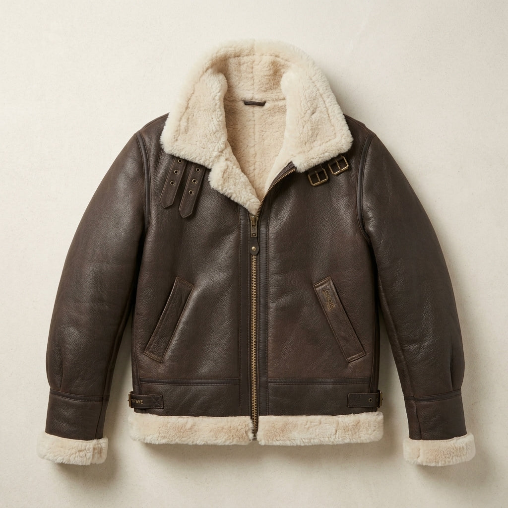Schott B-3 Inspired Men's Shearling Leather Bomber Jacket – Brown
