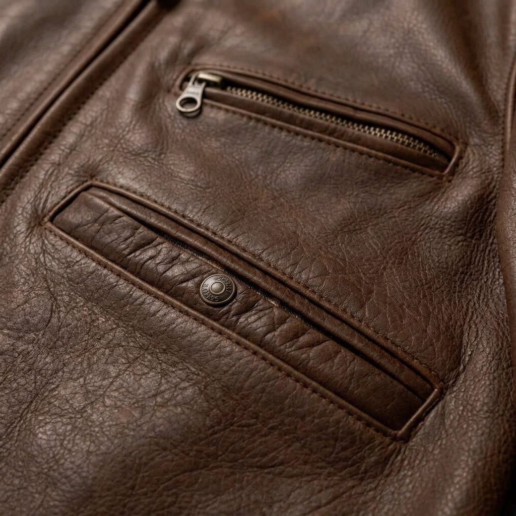 Schott 530 Inspired Men's Leather Cafe Racer Jacket – Dark Brown