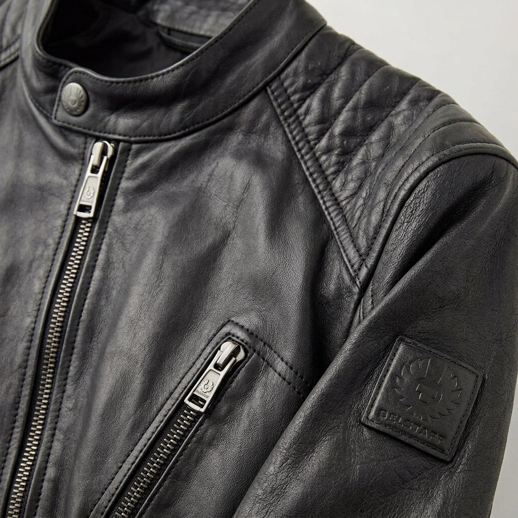 Belstaff V Racer Inspired Men's Leather Cafe Racer Jacket – Black