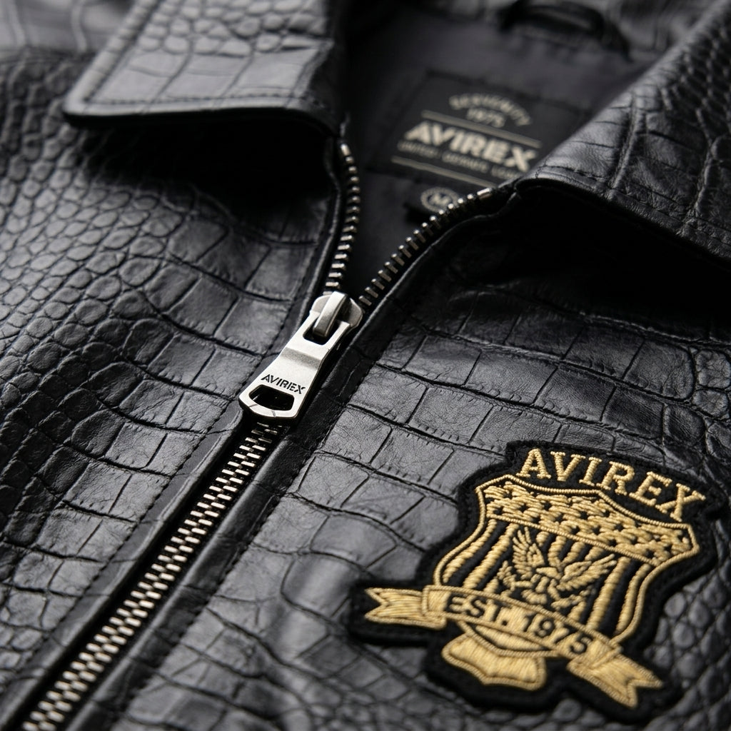 Avirex Limited Edition Croc Icon Inspired Leather Bomber Jacket – Black
