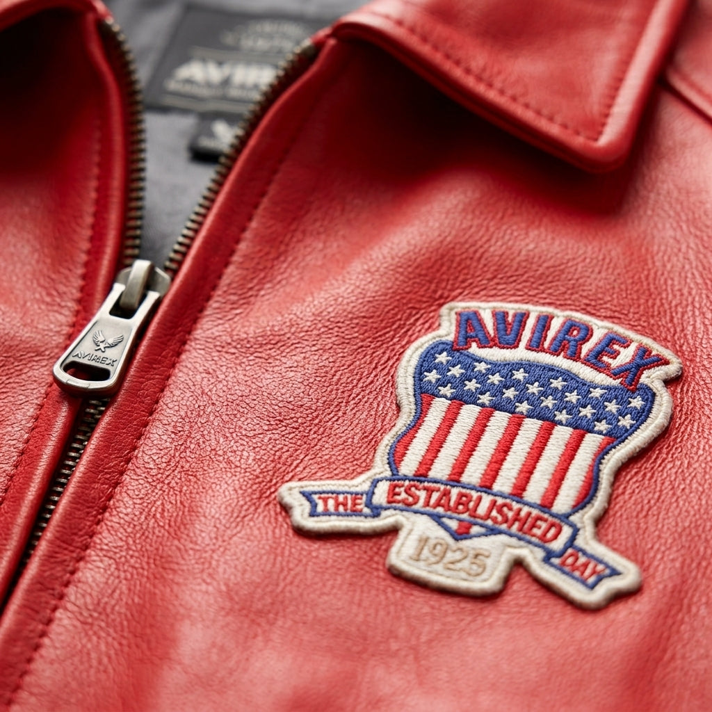 Avirex Icon Inspired Red Leather Bomber Jacket