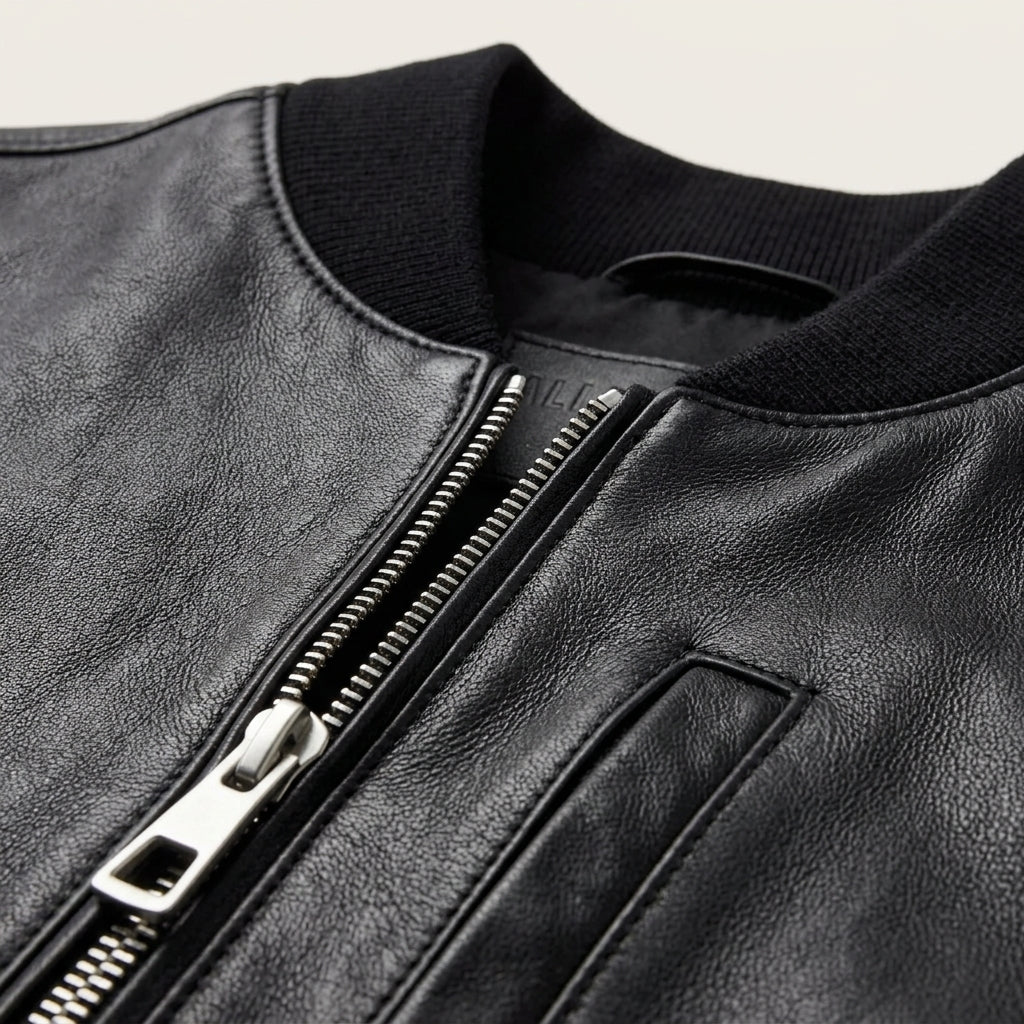 AllSaints Morten Inspired Men's Leather Bomber Jacket – Black
