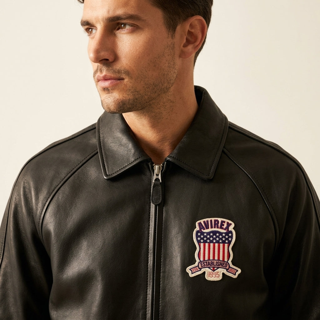 Avirex London Icon Inspired Leather Bomber Jacket