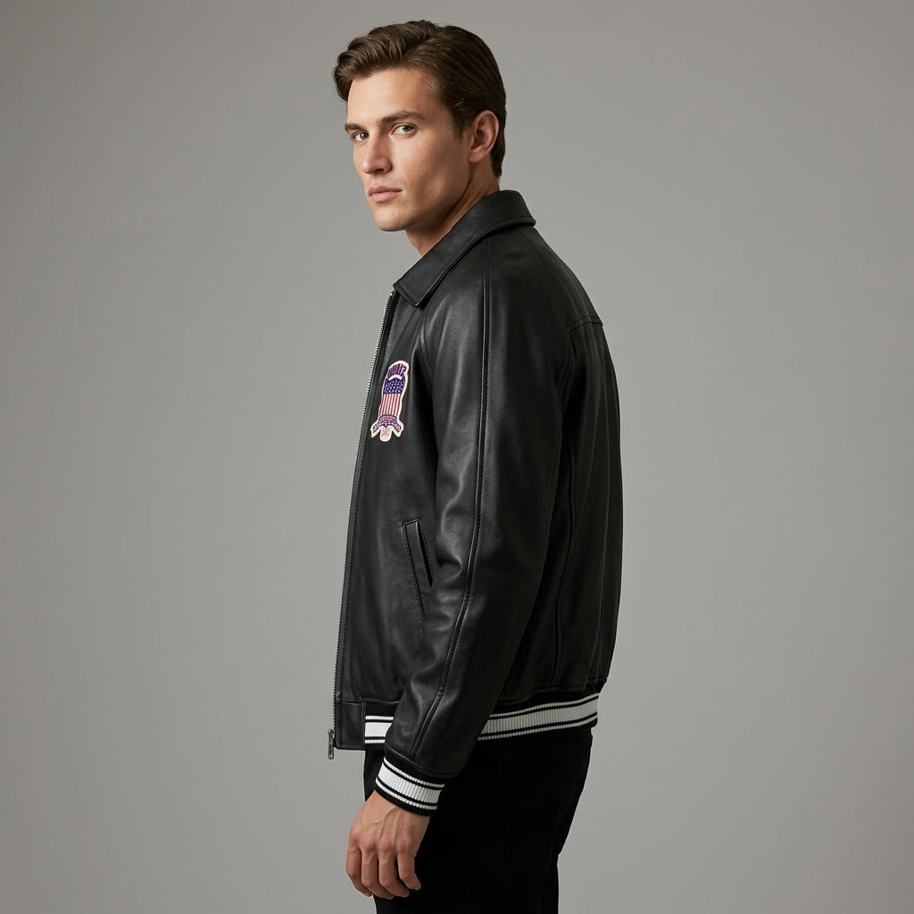 Avirex London Icon Inspired Leather Bomber Jacket