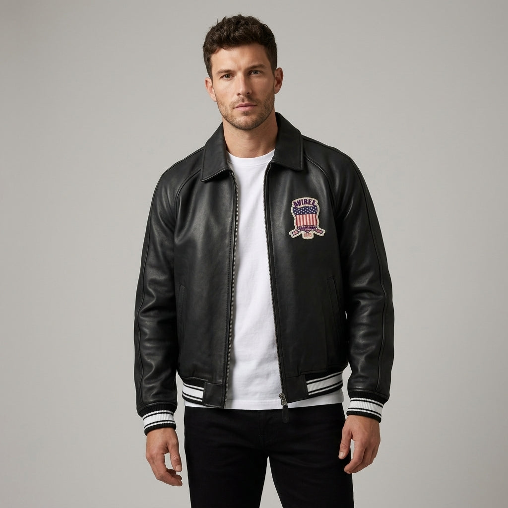 Avirex London Icon Inspired Leather Bomber Jacket