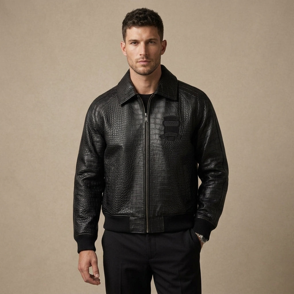 Avirex Limited Edition Croc Icon Inspired Leather Bomber Jacket – Black
