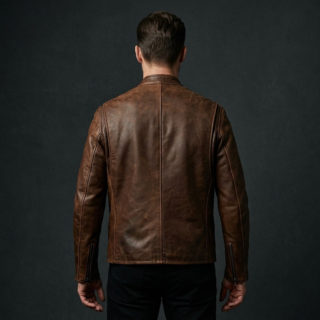 Schott 530 Inspired Men's Leather Cafe Racer Jacket – Dark Brown