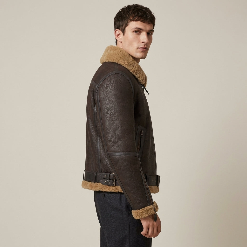 Belstaff Wilder Inspired Men's Shearling Aviator Jacket – Brown