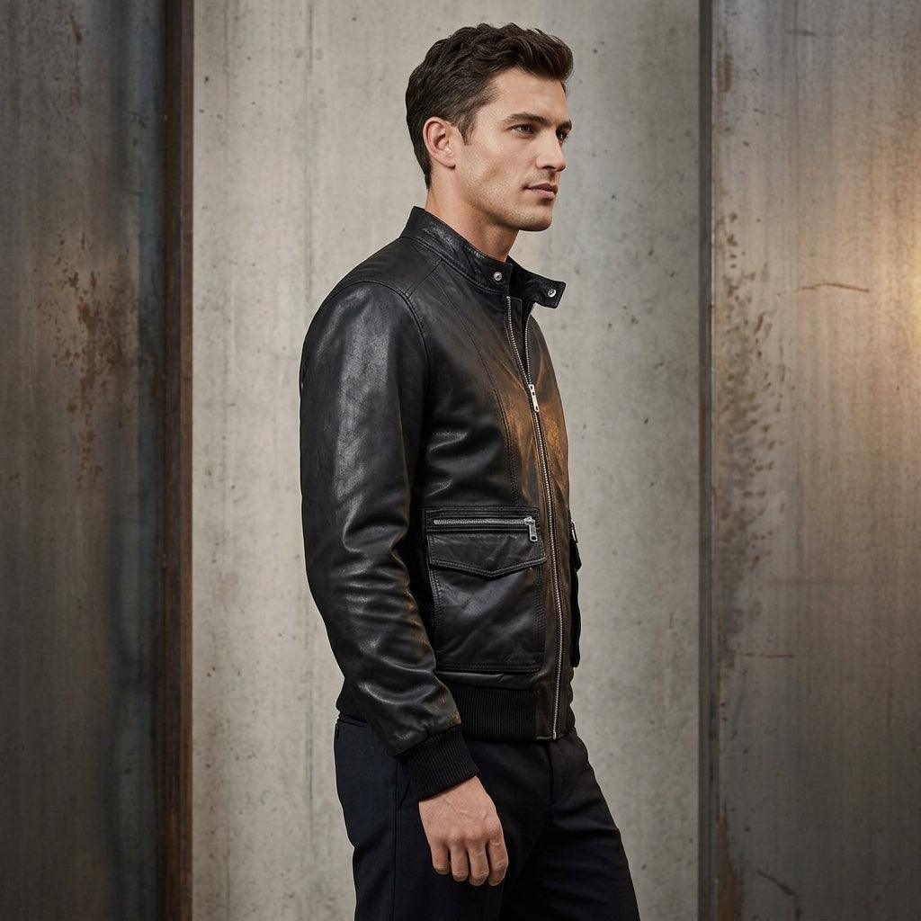 AllSaints Hiro Inspired Men's Leather Bomber Jacket – Black