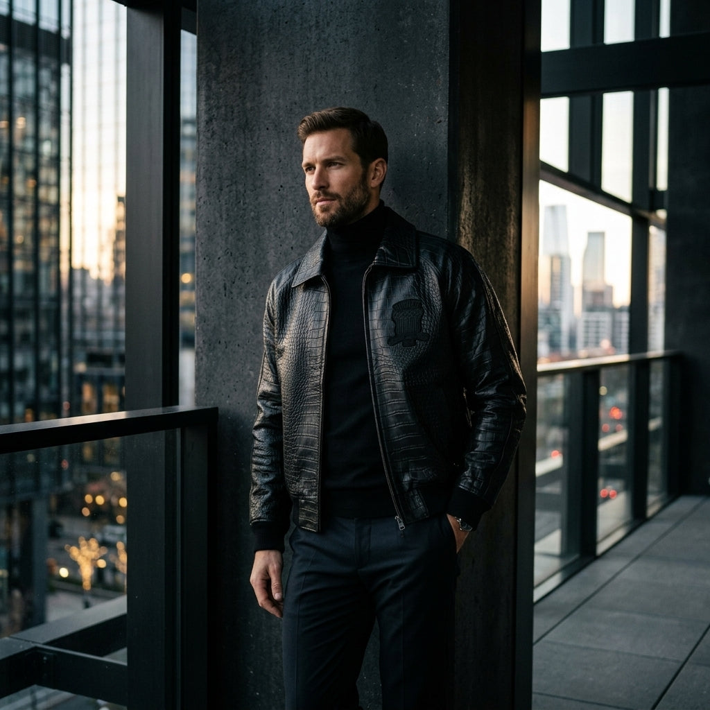 Avirex Limited Edition Croc Icon Inspired Leather Bomber Jacket – Black