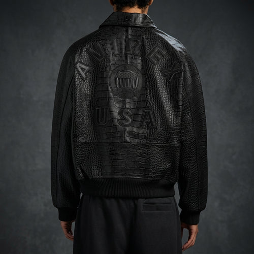 Avirex Limited Edition Croc Icon Inspired Leather Bomber Jacket – Black
