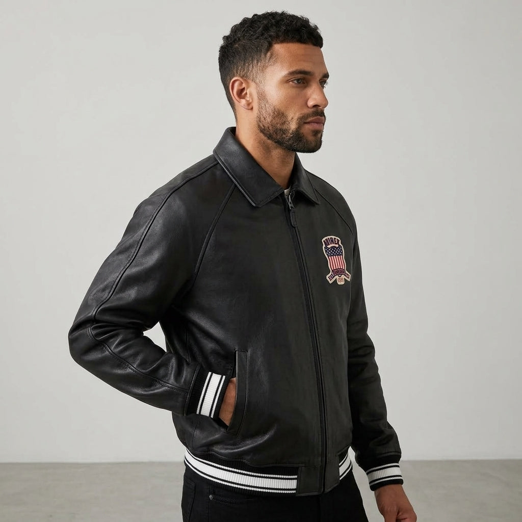 Avirex Icon Inspired Black Leather Bomber Jacket