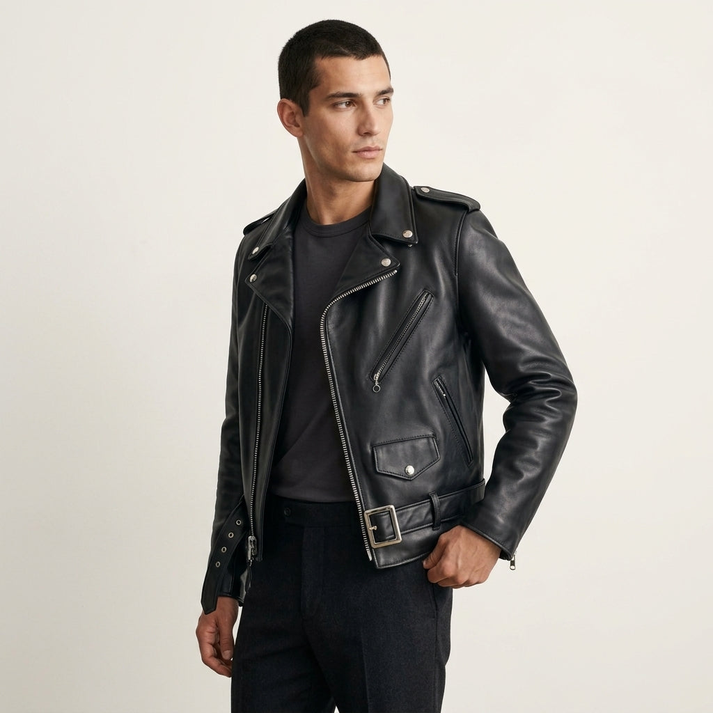 Schott Perfecto 618 Inspired Men's Leather Biker Jacket – Black