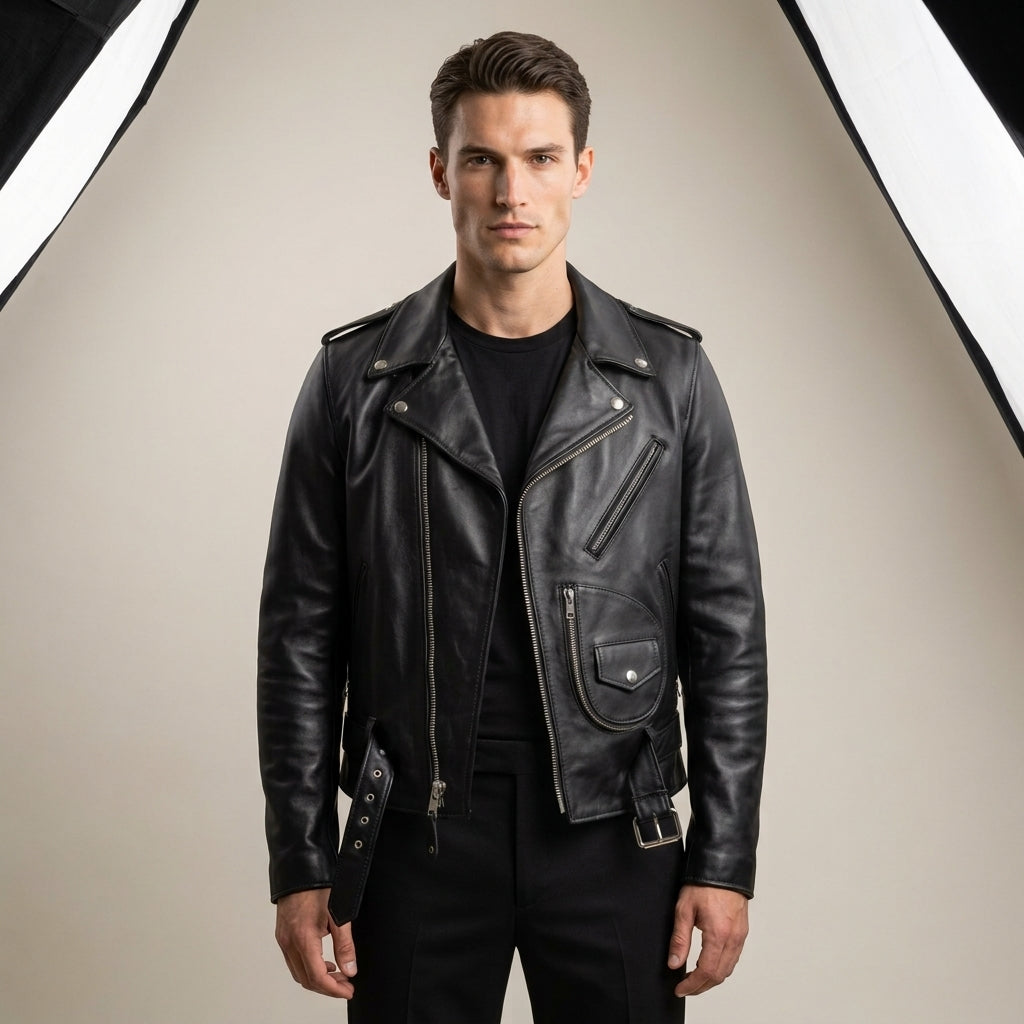 Schott Perfecto 618 Inspired Men's Leather Biker Jacket – Black