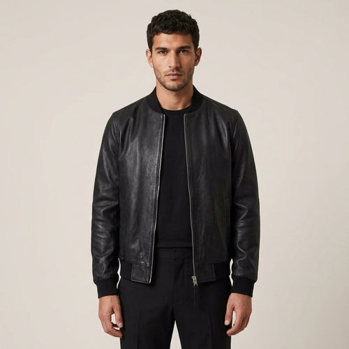 AllSaints Morten Inspired Men's Leather Bomber Jacket – Black