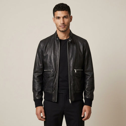AllSaints Hiro Inspired Men's Leather Bomber Jacket – Black