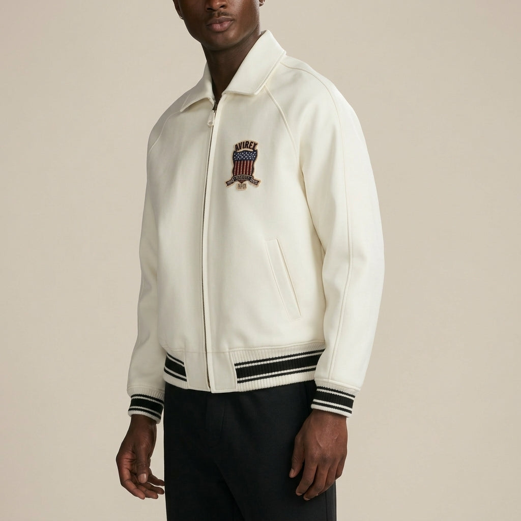 Avirex Icon Inspired White Leather Bomber Jacket