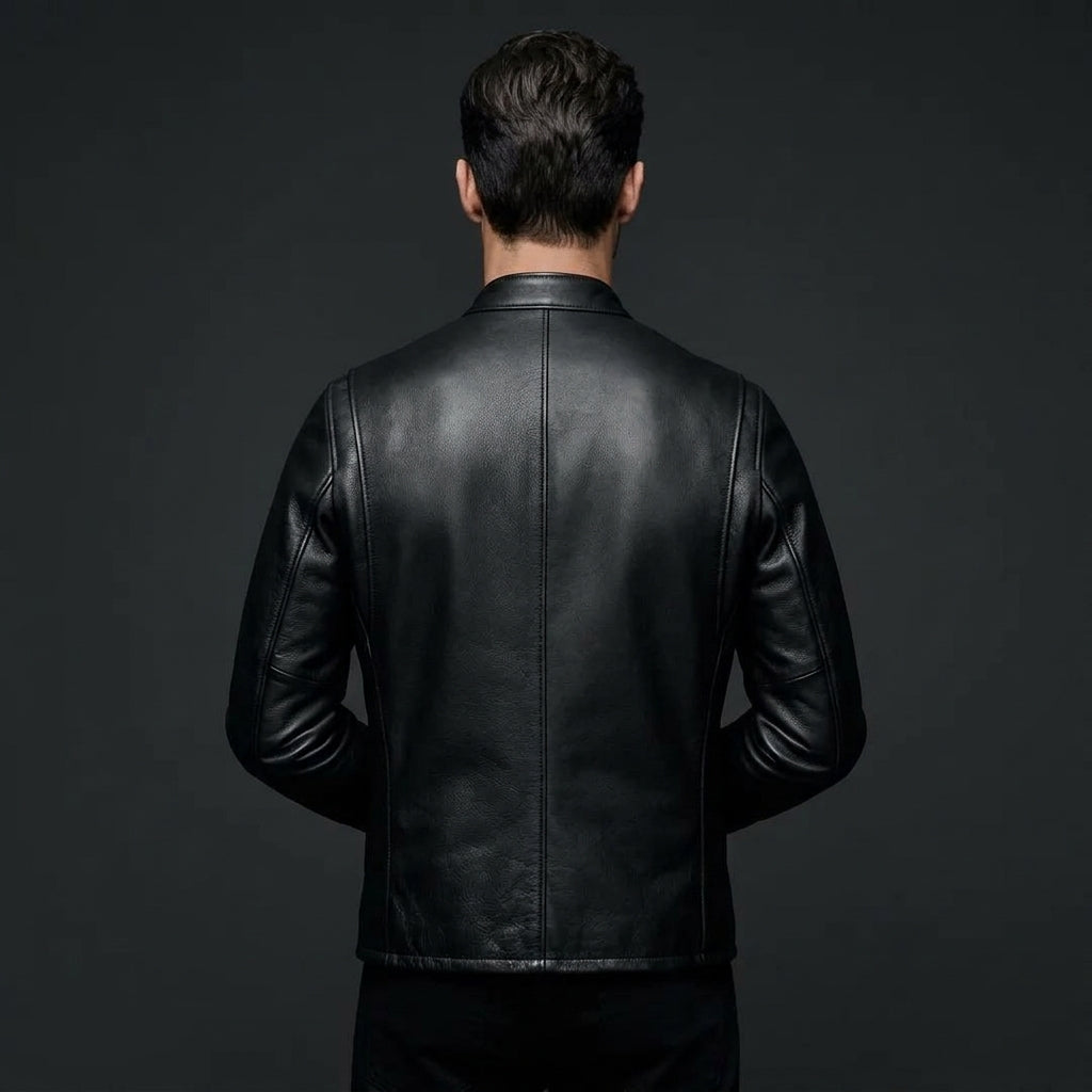 Schott 530 Inspired Men's Leather Cafe Racer Jacket – Black