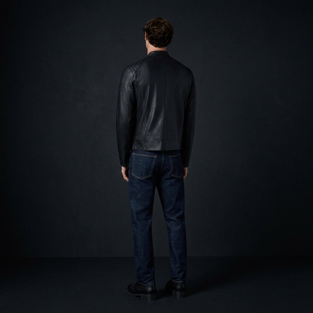 Belstaff V Racer Inspired Men's Leather Cafe Racer Jacket – Black