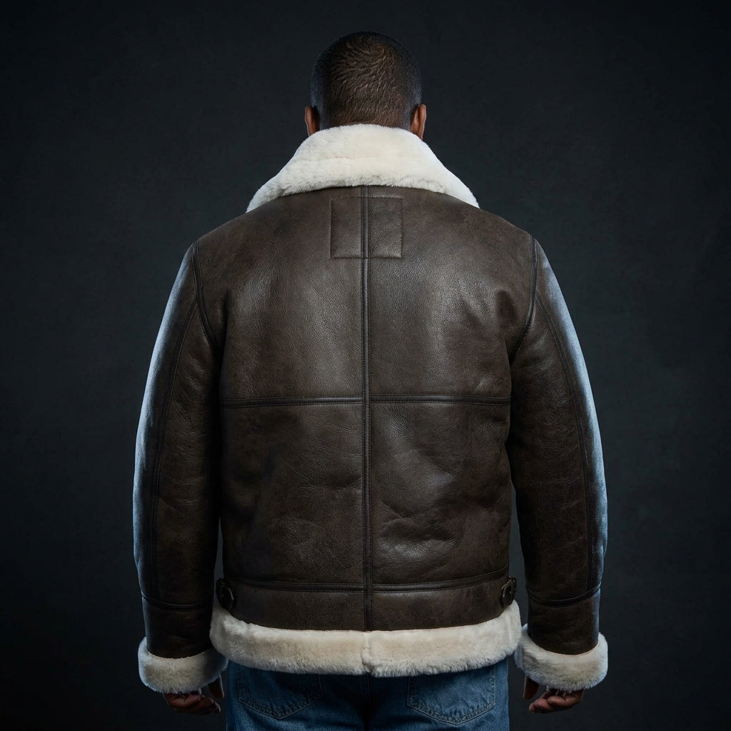 Schott B-3 Inspired Men's Shearling Leather Bomber Jacket – Brown