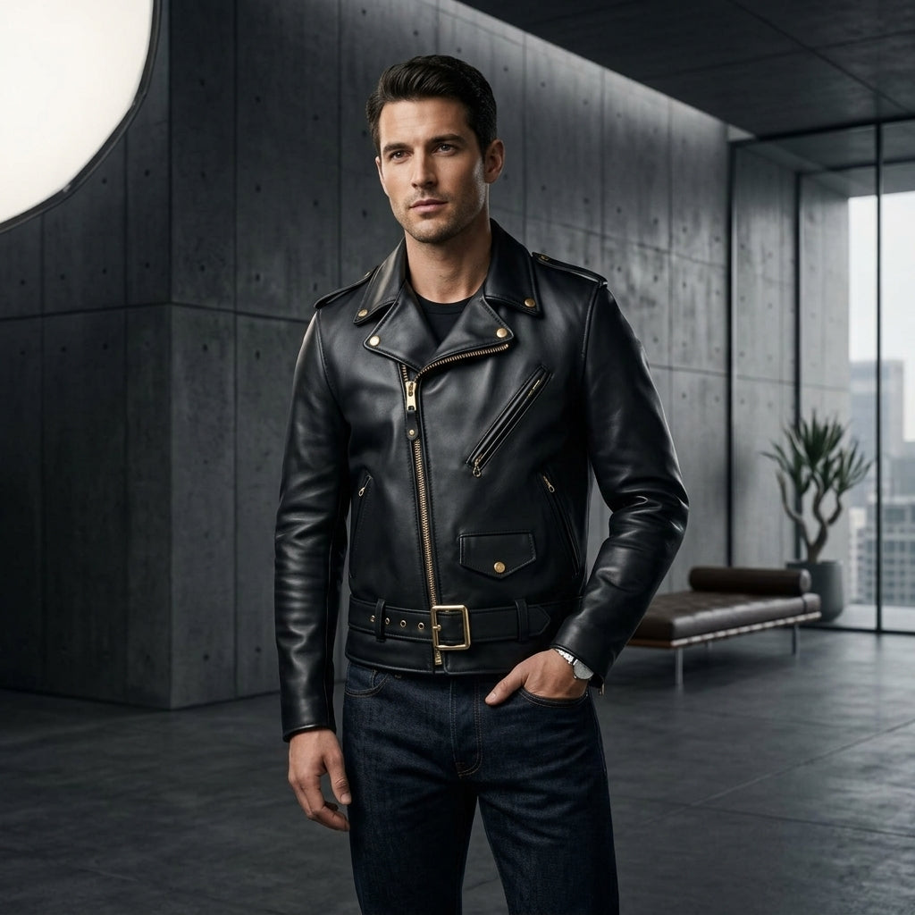 Schott 613 One Star Perfecto Inspired Men's Leather Biker Jacket – Brown