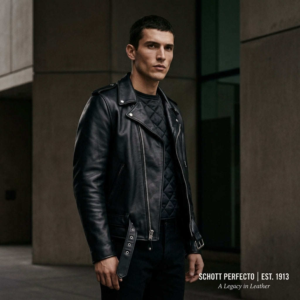 Schott Perfecto 618 Inspired Men's Leather Biker Jacket – Black