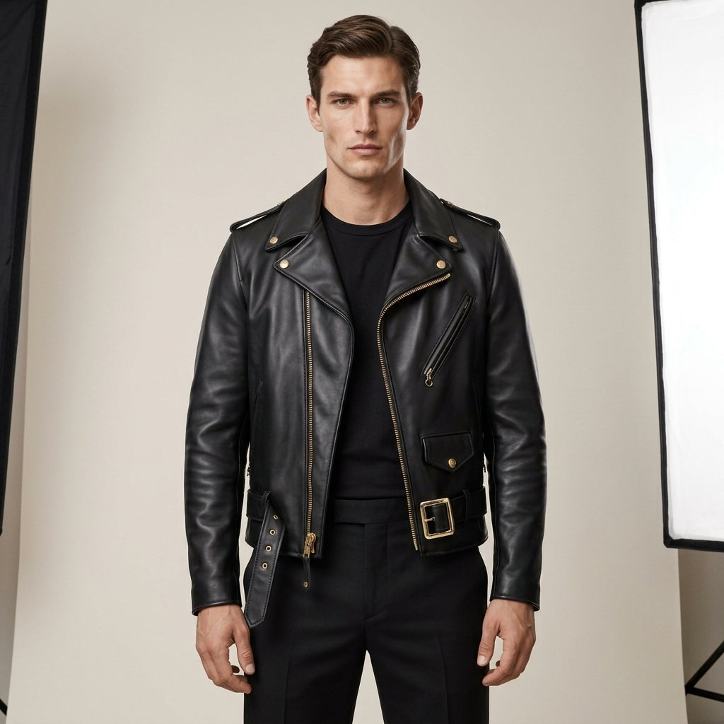 Schott 613 One Star Perfecto Inspired Men's Leather Biker Jacket – Brown