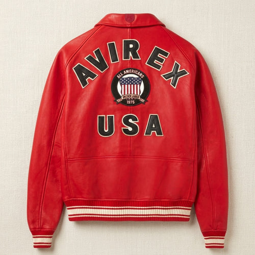 Avirex Icon Inspired Red Leather Bomber Jacket