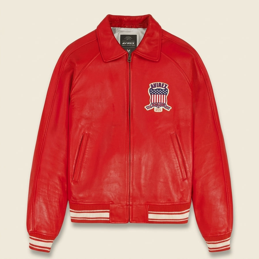Avirex Icon Inspired Red Leather Bomber Jacket